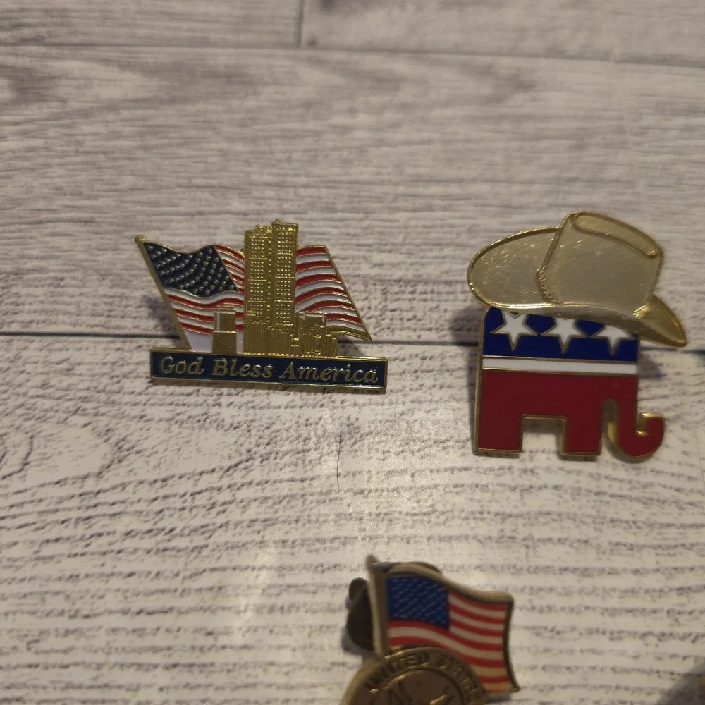 Lot 7 Patriotic USA Flag Eagle GOP Elephant Lapel Pins God Bless America‎